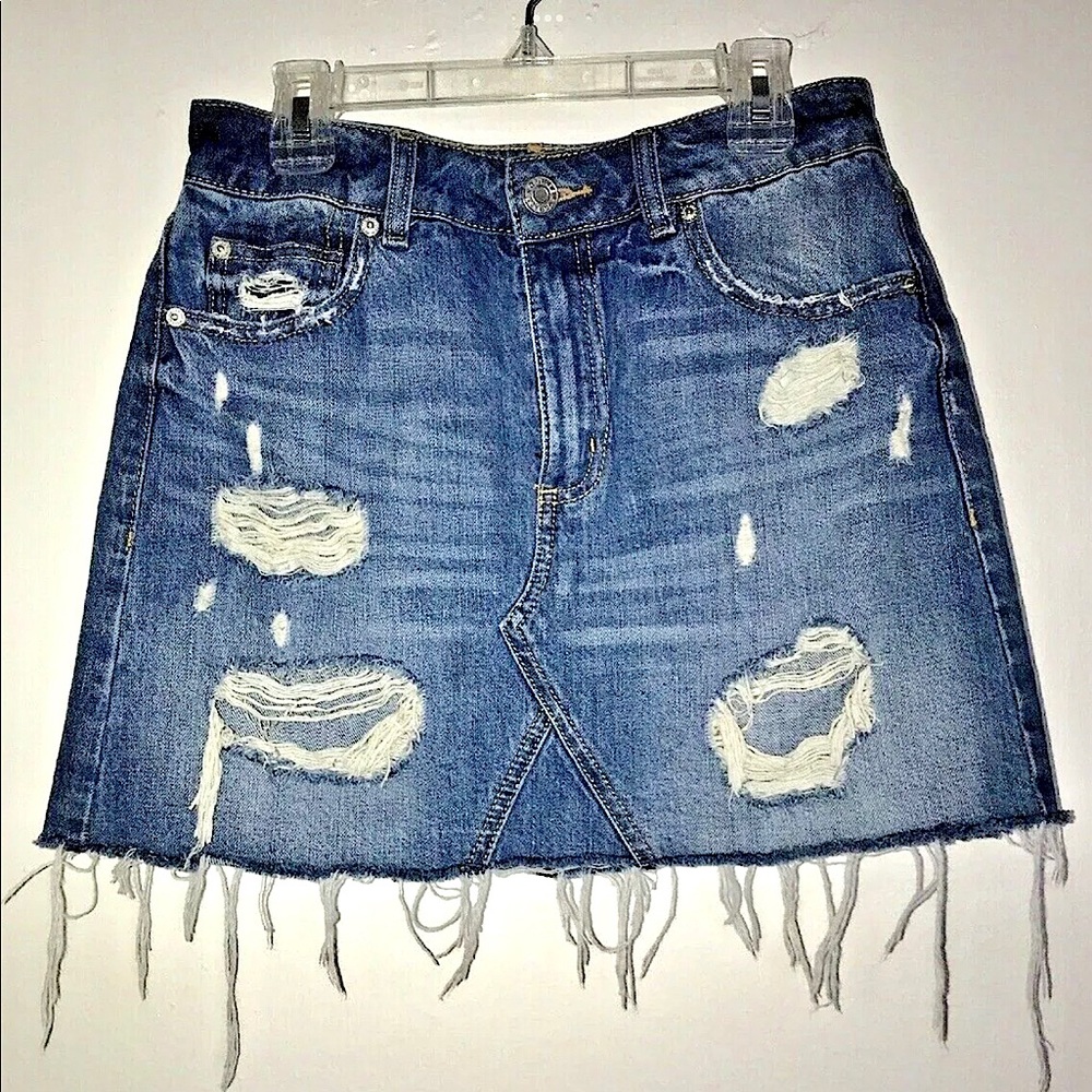DISTRESSED DENIM MINI SKIRT -GARAGE  - BLUE - SIZE XS/TP